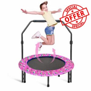 36'' Kids Trampoline Mini Trampoline with Handle and protective cover Foldable Fitness Exercise Rebounder Jumper safe and durable Toddler Trampoline Indoor Outdoo