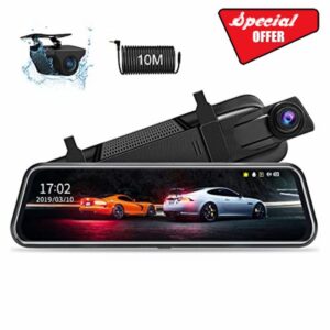 【2022 Upgraded 】10'' Mirror Dash Cam Night Vision 1080P Full Touch Screen Dual Dash Cam Front and Rear Camera Car Rear View Mirror Loop Recording 170°Wide Angle Parking Assistance with 10M Cable