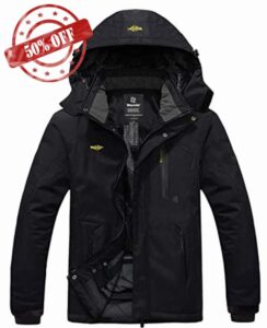 Wantdo Men's Mountain Ski Jacket Waterproof Winter Coat Hooded Windbreaker Warm Snowboarding Jacket Windproof Outdoor Jacke