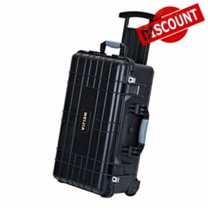 MEIJIA All Weather Portable Waterproof Hard Compact Camera Case with Retractable Pull Handle and Rolling Wheels