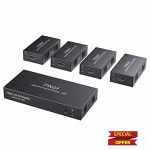 PW-HTS0104(POC) HDMI Splitter Extender 1X4 Port Over Cat5e/Cat6 Ethernet Cable No delay Up to 50m/165ft and Resolution Up to 1080P@60Hz(1 In 4 Out)