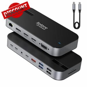 Docking Station Dual Monitor USB C Dock Quad Monitor Thunderbolt 3 Laptop Docking Station Dual HDMI with 10Gbps USB 3.1/USB C 2 HDMI DisplayPort VGA RJ45 100W PD SD/TF Video for Dell HP Surface