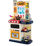 COSTWAY 2 in 1 Kids Play Kitchen, Double Sided Pretend Cooking Playset with Turnable Knobs and St...