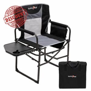 SUNNYFEEL Directors Chairs Folding Camping Chair for Adults with Table Side Pocket Heavy Duty up to 300 lbs Outdoor Lawn Garden Makeup