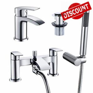 [Basin Tap + Bath Shower Tap] Hapilife Bathroom Set Waterfall Chrome Sink Mixer Tap and Bath Filler Tub Mixer Tap with Shower Head