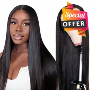 Human Hair Wig T Part Lace Front Wig Straight Wigs For Women Human Hair Black Wig 100% Real Hair Transparent Lace Wig 22 inch