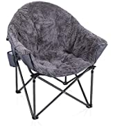 Folding Oversized Moon Saucer Chair with Cup Holder and Carry Bag, Supports 160kg, Dark Blue