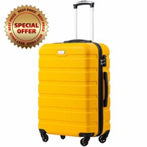 COOLIFE Suitcase Trolley Carry On Hand Cabin Luggage Hard Shell Travel Bag Lightweight with TSA Lock and 2 Year Warranty Durable 4 Spinner Wheels (Lemon Yellow