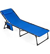 ALPHA CAMP Camping Folding Bed, Folding Reclining Sun Lounger with 5 Position, Adjustable Portabl...