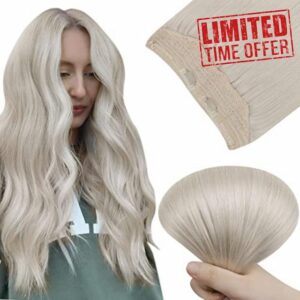 Easyouth Blonde Wire Human Hair Extensions Remy Hair 80g 18 Inch Invisible Hair Extensions Wire Hair White Blonde Hair Wire Extensions