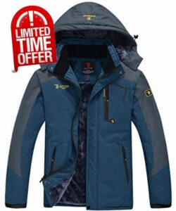 donhobo Men's Fleece Jacket Winter Waterproof Warm Ski Jackets Windproof Coat With Zip Pockets Hood