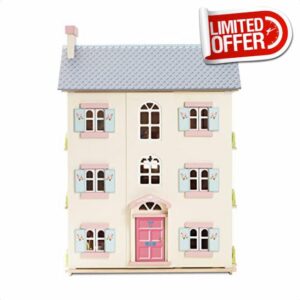 Le Toy Van - Cherry Tree Hall Large Wooden Doll House | 4 Storey Wooden Dolls House Play Set - Suitable For Ages 3+