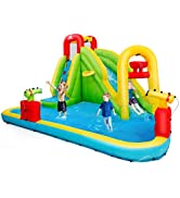 COSTWAY Inflatable Water Slide, Jumping Bouncy Castle with Climbing Wall, Soccer Goal, Basketball...