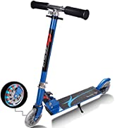 COSTWAY Folding Kick Scooter, 2 Flash Wheels Scooter with 3-Level Adjustable Handlebar, Rear Foot...