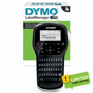 Dymo LabelManager 280 Label Maker | Rechargeable Handheld Label Printer with QWERTY Keyboard | Includes Black & White D1 Label Tape (12mm) | For Home & Office