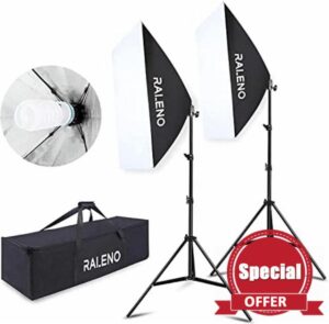 RaLeno Softbox Lighting Kit 2X20"X28" Professional Photography Continuous Lighting Equipment with 2 x 85W E27 Socket 5500K Bulbs for Portraits and Product Shooting