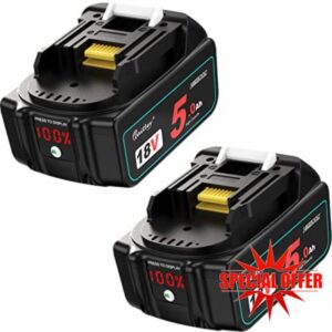 2 Pack Waitley BL1850B 18V 5.0Ah Battery Compatible with Makita 18V BL1850 BL1850B BL1860 BL1840 BL1840B BL1830B BL1830 BL1820 BL1815 BL1835 BL1845 LXT-400 LED Indicato