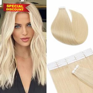 22 inch SEGO Tape in Hair Extensions Human Hair [2.5g*20pcs] #613 Bleach Blonde 100% Remy Real Invisible Hairpieces for Women Skin Weft Seamless Straight (50g)