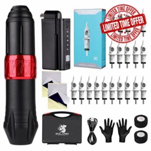 Solong Tattoo Hybrid Rotary Pen With Wireless Tattoo 1500mAh lithium Battery 20 Needle Cartridges Tattoo Machine EM129KITP199-1-UK