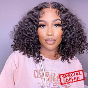 Bob Wigs Deep Wave Human Hair Wigs Original Queen Brazilian 4X4 Lace Front Wigs Human Hair for Black Women Deep Curly Lace Closure Wigs Natural Color 10Inch(25cm)