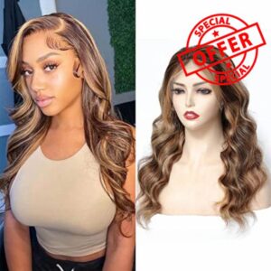 13X4 Lace Front Human Hair Wig Ombre Honey Blonde Highlight Wigs