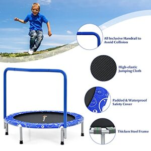 36 Inch Kids Exercise Rebounder with Foam Handrail and Safety Padded Cover