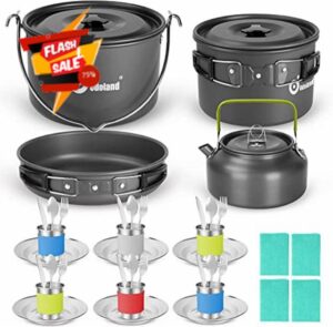 Odoland Camping Cookware Mess Kit for 6 People