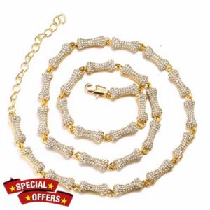 HALUKAKAH Gold Diamond Chain for Men Prong Link in 24K Real Gold/Platinum White Gold Plated Vermeil Sterling Silver 6MM Wide Bone Chain Lobster Clasp Necklace