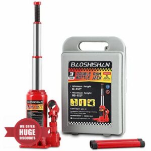 BAOSHISHAN 3 Ton Double Ram Bottle Jack Hydraulic Portable Lifting Jack with Carrying Case 6-1/2" to 16-1/2" Lift Range (3 Ton)