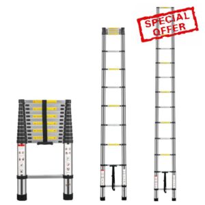 Multibao 3.8M / 12.5FT Telescopic Ladder Multi-Purpose Portable Telescoping Ladder Aluminium Extension Steps Ladder Adjustable Height EN131 Safe Standard 13 Steps 150kg Capacity