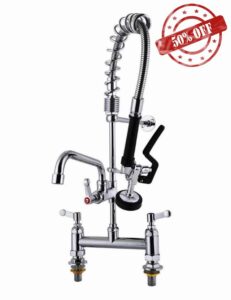 Commercial Pre-Rinse Kitchen Sink Taps with Pull Down Sprayer 7 Inch Center Mixer Faucets Dish Washing Brass Constructed Polished Chrome 7"Center Deck Mounted add-on 8" Swing Spout