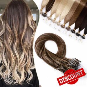 1g Micro Loop Human Hair Extensions Real Remy Hair with Micro Ring Beads Straight - 50 Strands 50g (#4/27 Medium Brown Mix Dark Blonde