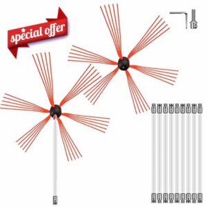 VEVOR Flexible Chimney Sweep Rods 33FT Chimney Cleaning Kit Nylon Sooteater Chimney Cleaning Kit Flexible 2 Brush Head Chimney Sweeping Rods Easy Connecting Chimney Sweep Kit Brush with 10 White Rods