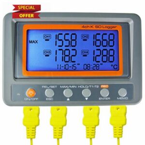 Gain Express High Accuracy 4 Channel K Type SD Card Data Logger Thermocouple -200 to 1370°C Temperature + 2 Bead Type K-Thermocouple Probe