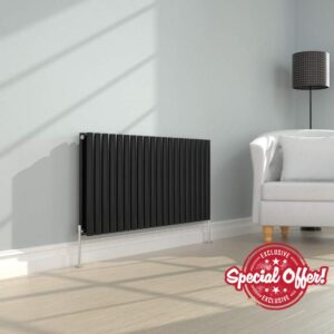 NRG Horizontal Designer Radiator Oval Double Panel Central Heating Black 600mmx1180mm