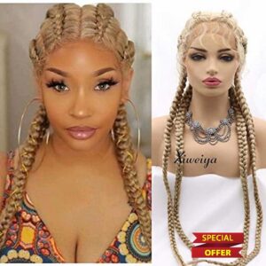 Xiweiya Mixed Blonde 100% Hand Braided Wig Honey Blonde 4xTwist Dutch Braiding Wig with Baby Hairs Afro Braids Afro Braid Xpression Braiding Hair For Women 36inch…
