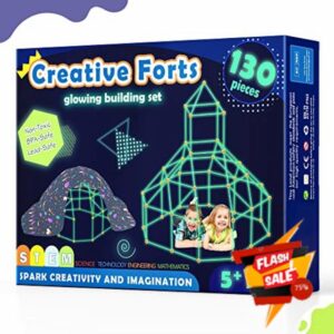 130 Pcs Fort Building Kit for Kids - Glow in the Dark