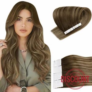 Easyouth Real Ombre Tape in Hair Extensions Human Hair Brown to Blonde Tape in Extensions Balayage Brown Hair Glue in Extensions 20 Inch 50g 20Pcs
