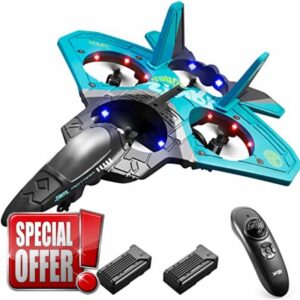 4DRC V17 Remote Control Plane RC Airplanes 2.4GHz 6CH EPP RC Plane 4 Motor RC Aircraft Toys for Adult Kids with Function Gravity Sensing Stunt Roll Cool Light RC Planes Airplanes 2 Batteries