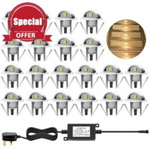 CHNXU Pack of 20 x Led Deck Lights Eyelid Step Lights Recessed Outdoor Waterproof IP65 Low Voltage 12v 35mm Warm White Ki