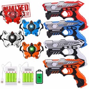 VATOS Rechargeable Laser Tag Guns - 4 Sets Infrared Laser Tag Sets with Gun Vest | Rechargeable Battery & Charger Upgraded Lazer Tag Game for Adults Kids Toy Gifts for Boys Girls Age 6-12 Years Old