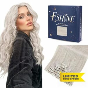Fshine White Blonde Clip in Hair Extensions Human Hair Remy Blonde Clip on Extensions Real Hair Natural Hair real hair extensions clip in human hair 120 Gram 20 Inch