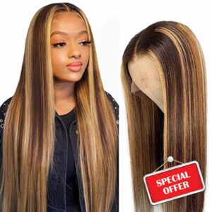 13X4 Lace Front Human Hair Wig Ombre Honey Blonde Highlight Wigs