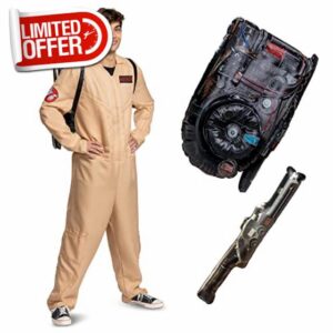 DISGUISE Official Deluxe 80s Ghostbusters Costume Adult with Inflatable Proton - Made with Super Soft Material - Halloween Costumes for Adults Size L