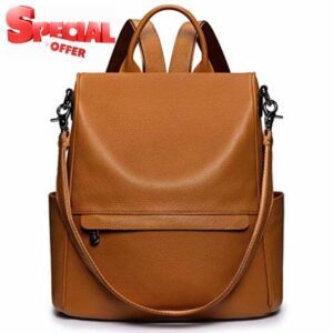 S-ZONE Women Genuine Leather Backpack Purse Anti-theft Travel Rucksack Convertible Shoulder Bag Medium