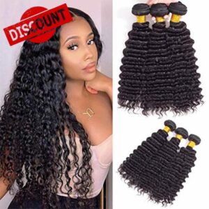 Brazilian Virgin Deep Wave Bundles 100% Unprocessed Deep Curly Human Hair 3 Bundles Deep Human Hair Weave Natural Color (12 14 16Inch
