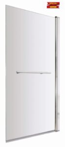 VeeBath Jade 6mm Square Edge Toughened Safety Glass Bath Screen with Towel Rail Shower Chrome - 1400x800mm…