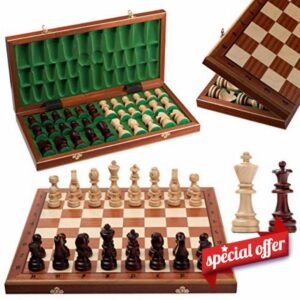 Master Of Chess Professional TOURNAMENT No.7 Wooden Chess Set Weighted Staunton Pieces and Inlaid Chess Board Mahogany and Sycamore (No. 7 Inlaid)