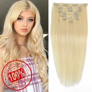 22inch Double Weft Human Hair Clip in Hair Extensions 8pcs 100g Silky Straight-100% Virgin Remy Human Hair Lace Weft Seamless Clip in Human Hair Extensions for Women (22 Inch-100g