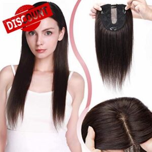 Elailite Hair Toppers For Thinning Hair Women Real Hair uk - 100% Human Hair Extensions Clip in Toupee SILK BASE (2.5*9cm) Crown HairPiece (#02 Dark Brown
